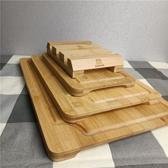 Set of 3 Bamboo Chopping Board Set with Draining Sink and Stand - Picture 3 of 6